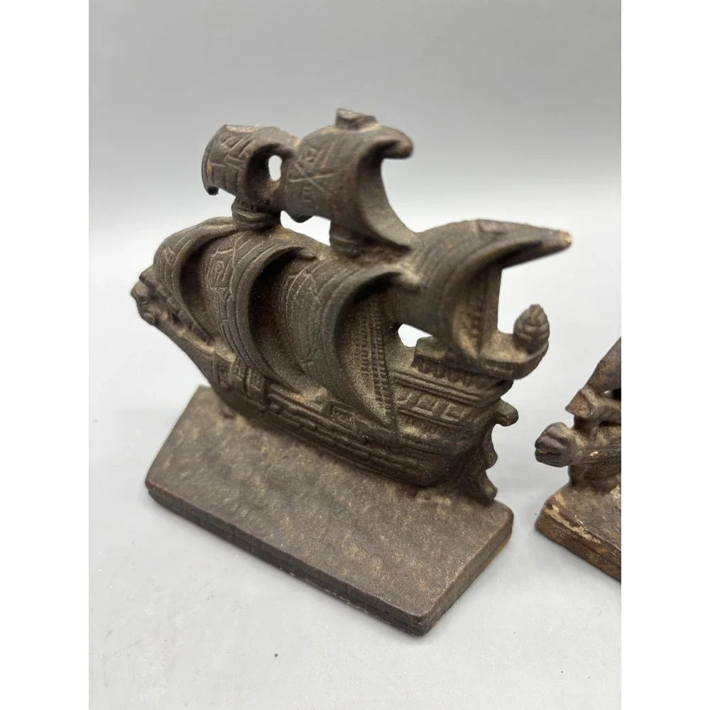 Vintage Cast Iron Sailing Ship Bookends Galleon Nautical Decor Set of‎ 2 Small